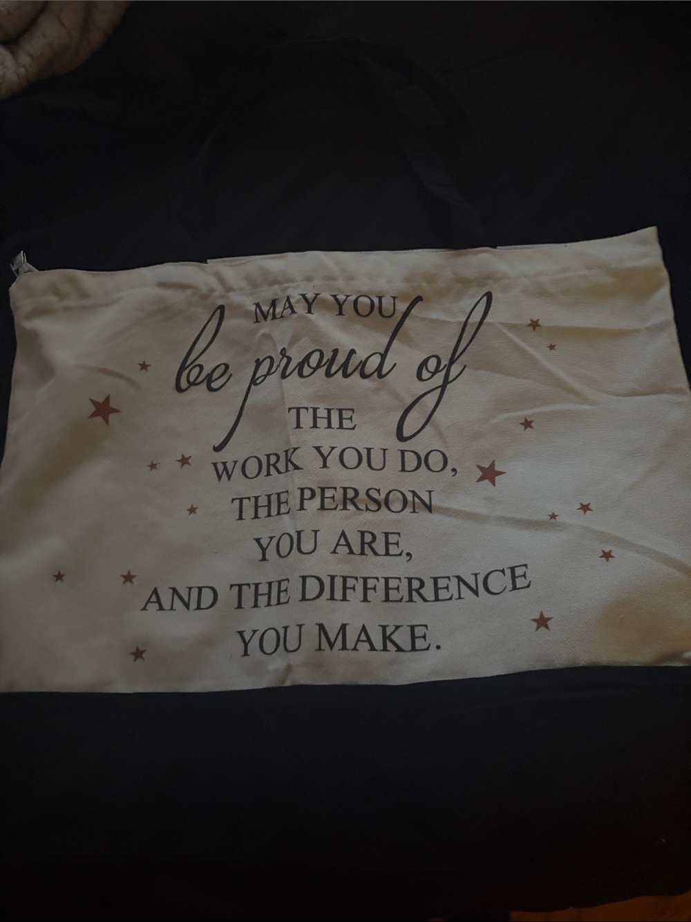 Inspirational Canvas Zipper Pouch - Cream with Gold Stars